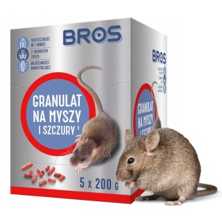 Trutka Na Szczury i Myszy Granulat 200g x 5 Saszetek Bros