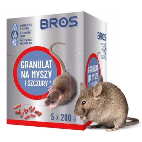 Trutka Na Szczury i Myszy Granulat 200g x 5 Saszetek Bros