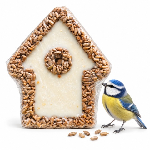 Karma Dla Ptaków Zawieszka Domek Słonecznik i Tłuszcz 255g Happy Birds