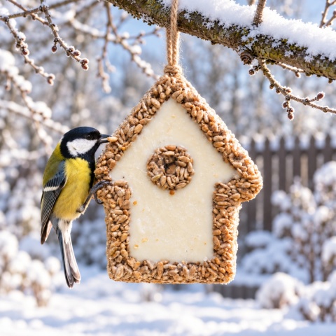 Karma Dla Ptaków Zawieszka Domek Słonecznik i Tłuszcz 255g Happy Birds