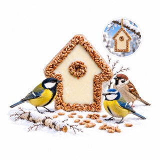 Karma Dla Ptaków Zawieszka Domek Słonecznik i Tłuszcz 255g Happy Birds