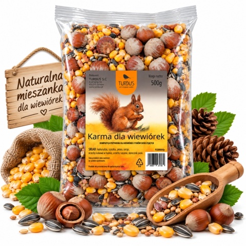Karma dla Wiewiórek z Orzechami Laskowymi i Słonecznikiem 500 g Turdus