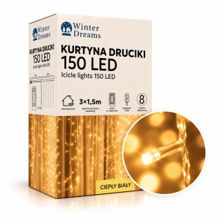 Kurtyna Świetlna 150 LED Ciepła Biel 3 × 1,5 m Winter Dreams