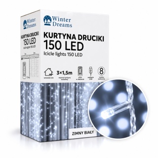 Kurtyna Świetlna 150 LED Zimna Biel 3 × 1,5 m Winter Dreams