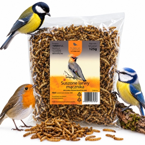 Suszone Larwy Mącznika dla Dzikich Ptaków i do Terrarium 125 g Turdus