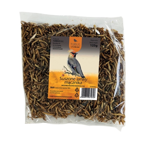 Suszone Larwy Mącznika dla Dzikich Ptaków i do Terrarium 125 g Turdus