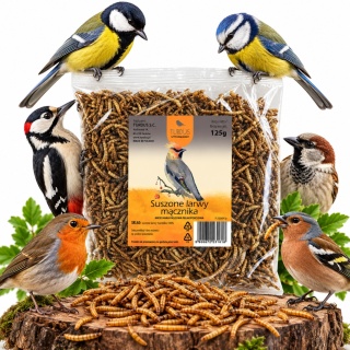 Suszone Larwy Mącznika dla Dzikich Ptaków i do Terrarium 125 g Turdus