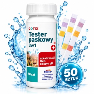 Tester Kolorometryczny Paskowy 3w1 Do Pomiaru Alkaiczności, Tlenu i pH Wody Basenowej 50 Pasków GOTIX