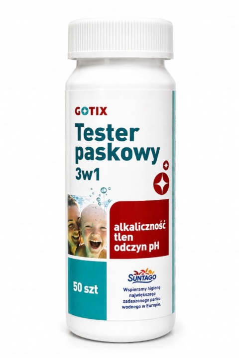 Tester Kolorometryczny Paskowy 3w1 Do Pomiaru Alkaiczności, Tlenu i pH Wody Basenowej 50 Pasków GOTIX