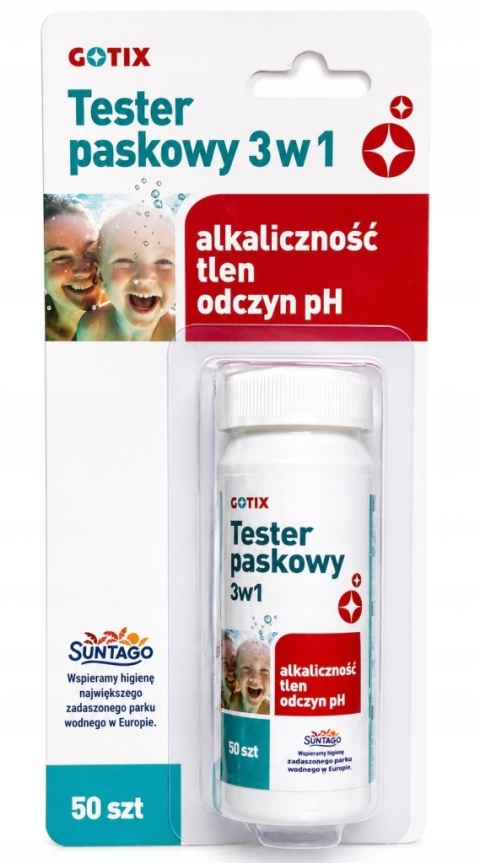 Tester Kolorometryczny Paskowy 3w1 Do Pomiaru Alkaiczności, Tlenu i pH Wody Basenowej 50 Pasków GOTIX
