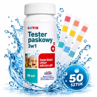 Tester Kolorometryczny Paskowy Do Pomiaru Twardości, Poziomu Ph i Chloru Wody Basenowej 50 Pasków Gotix