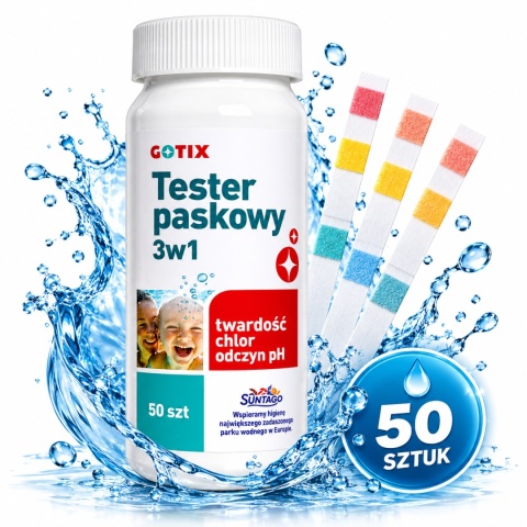 Tester Kolorometryczny Paskowy Do Pomiaru Twardości, Poziomu Ph i Chloru Wody Basenowej 50 Pasków Gotix